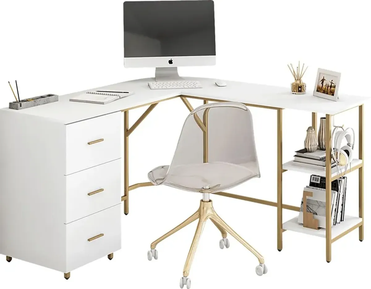 Milldes Gold L-Shaped Storage Desk