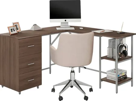 Milldes Walnut L-Shaped Storage Desk