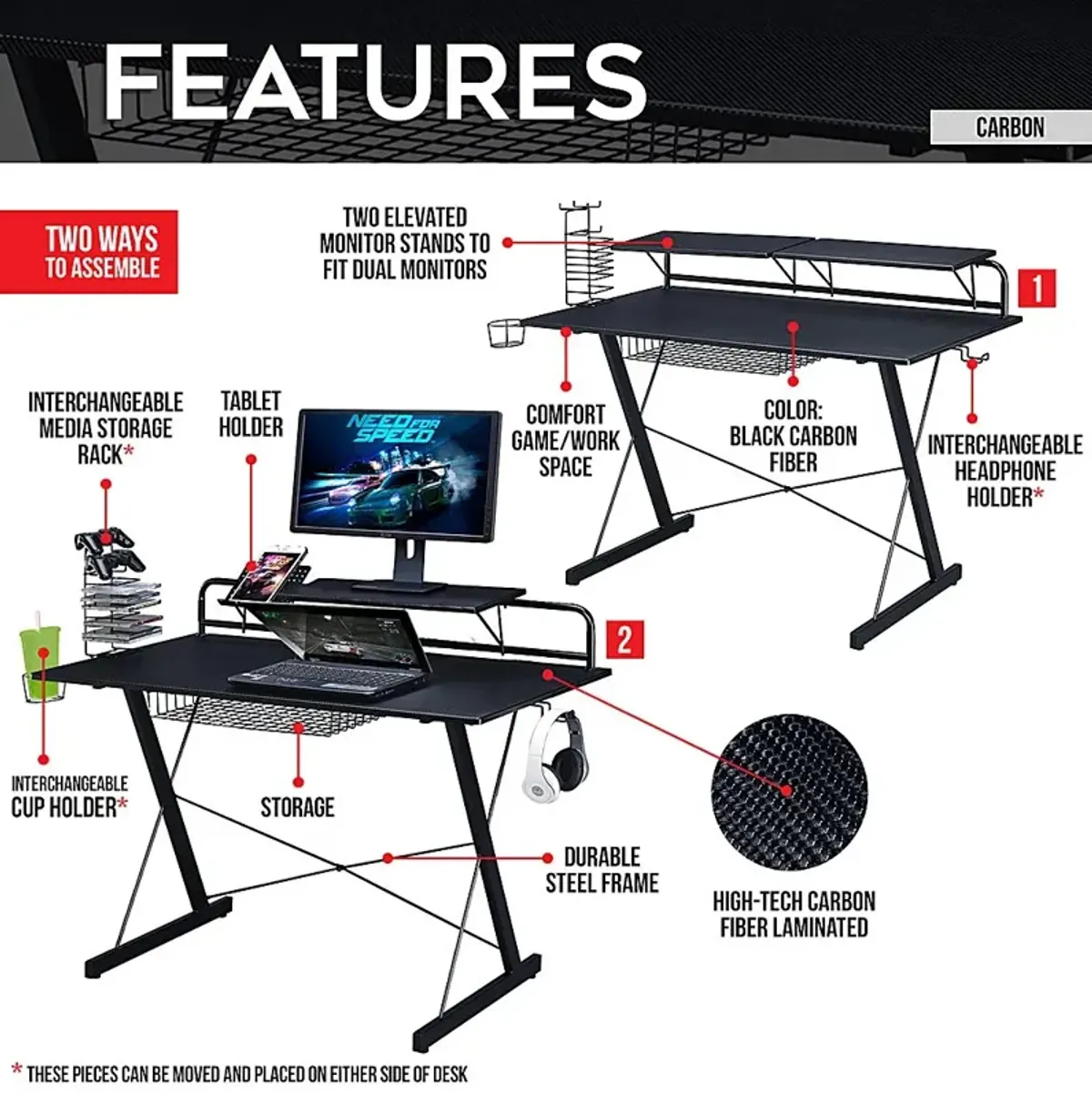 Eatoheim Black PC Gaming Desk