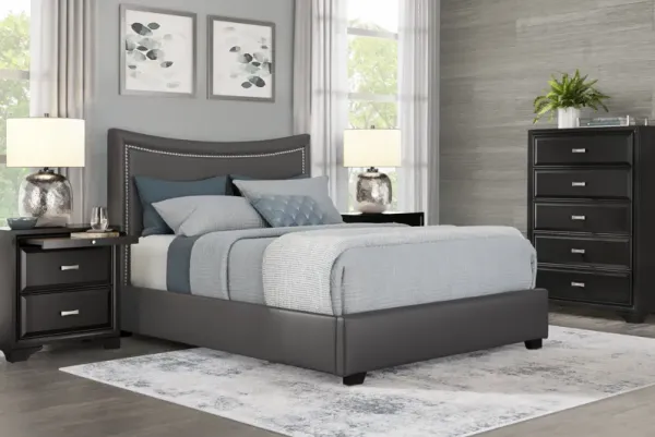 Belcourt Black 5 Pc Bedroom With Genoa Gray Queen Upholstered Bed
