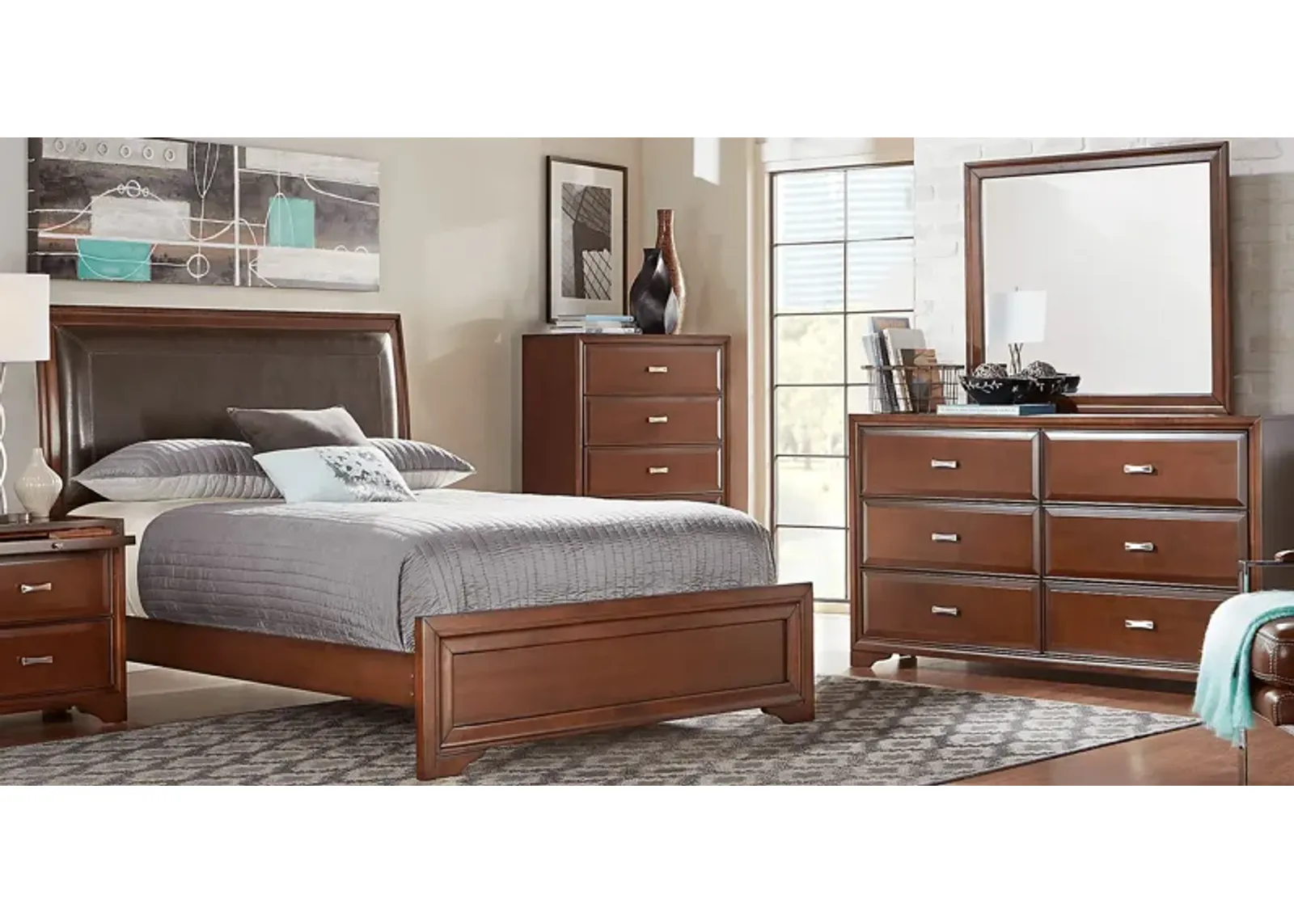 Belcourt Brown Cherry 7 Pc Queen Upholstered Sleigh Bedroom