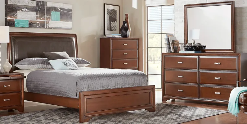 Belcourt Brown Cherry 7 Pc Queen Upholstered Sleigh Bedroom