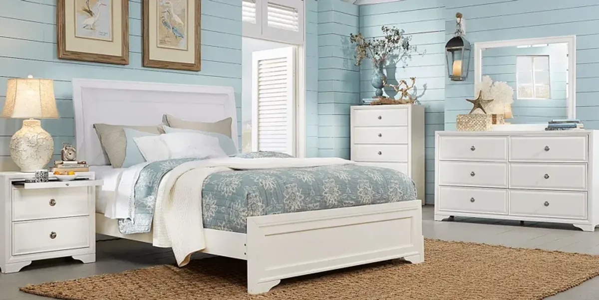 Belcourt White 7 Pc Queen Upholstered Sleigh Bedroom