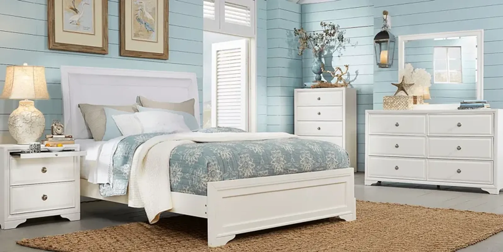 Belcourt White 7 Pc Queen Upholstered Sleigh Bedroom