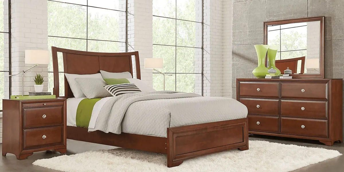 Belcourt Brown Cherry 7 Pc Queen Curved Sleigh Panel Bedroom