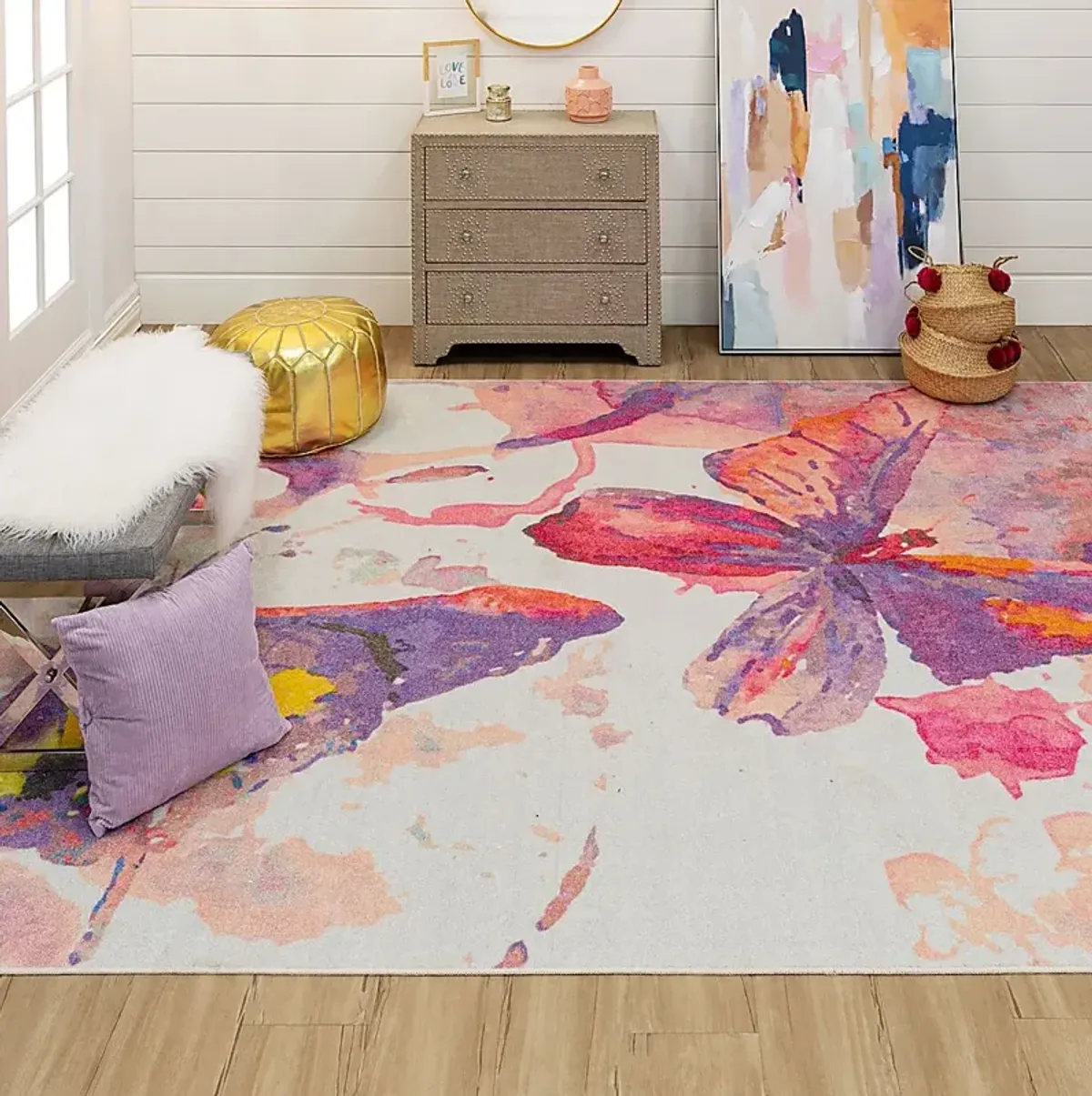 Kids Butterfly Murmurs Pink 3'4 x 5' Rug