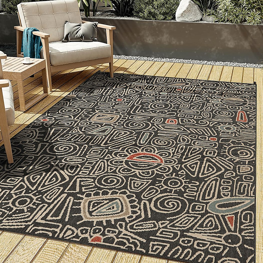 Evette Rios Cullin Black 5' x 7' Indoor/Outdoor Rug