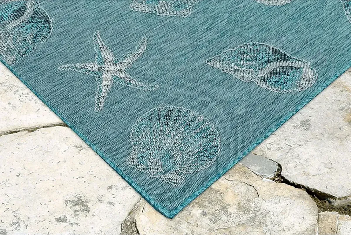 Sandfoot Point Aqua 4'10 x 7'6 Indoor/Outdoor Rug