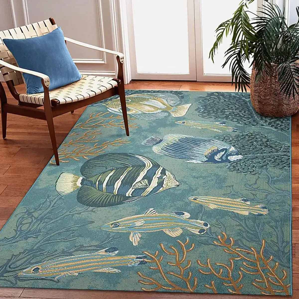 Mulrock Aqua 4'10 x 7'6 Indoor/Outdoor Rug