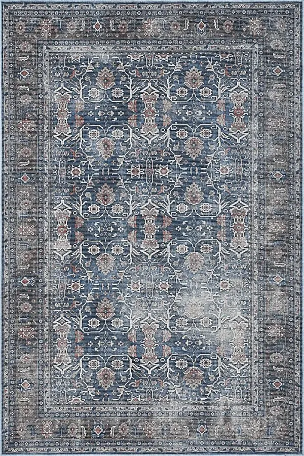 Arbelle Dark Blue 5'3 x 7'6 Machine Washable Rug
