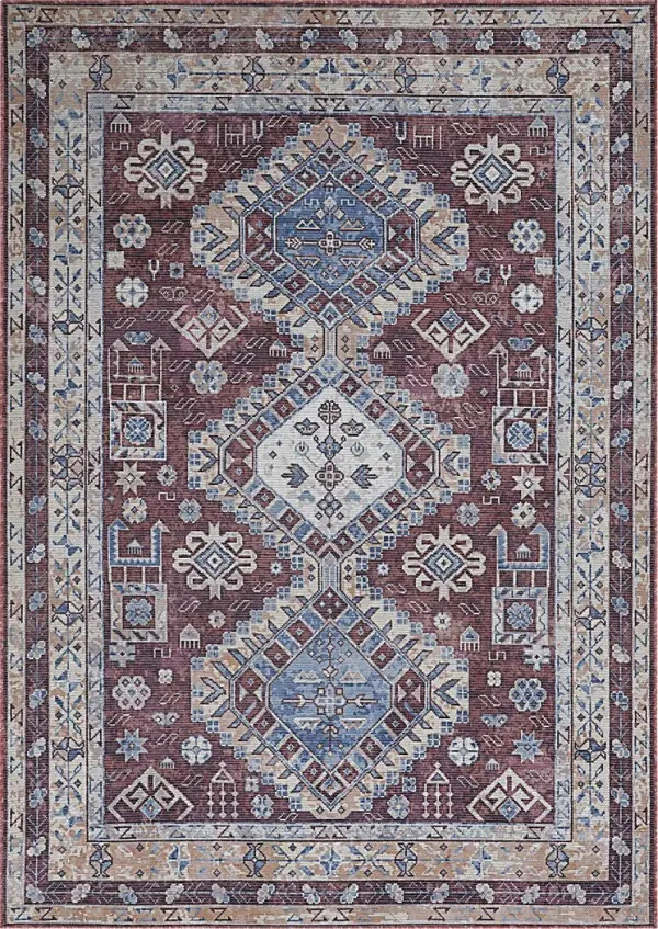 Aebby Red 5'3 x 7'6 Machine Washable Rug