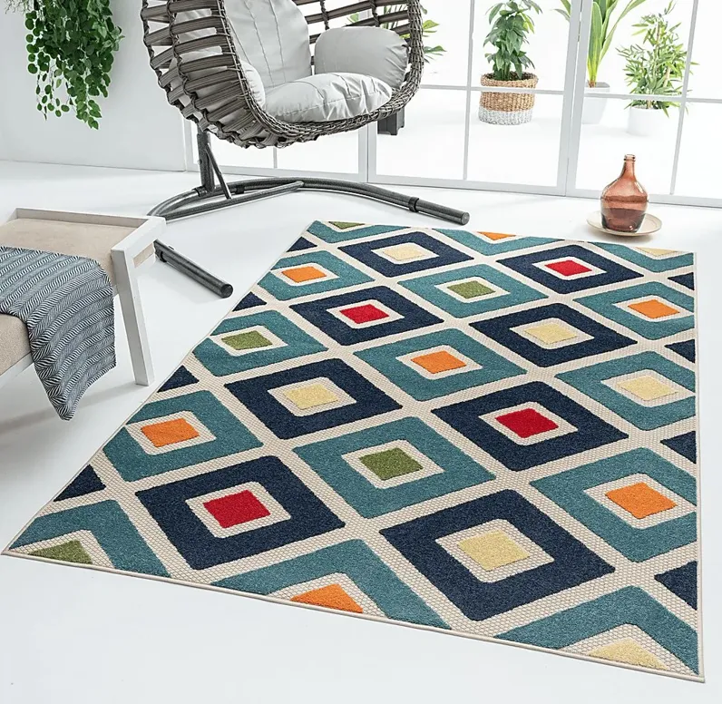 Kerosumu Blue 5' x 8' Indoor/Outdoor Rug