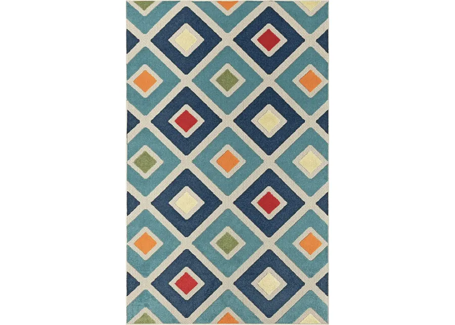 Kerosumu Blue 5' x 8' Indoor/Outdoor Rug