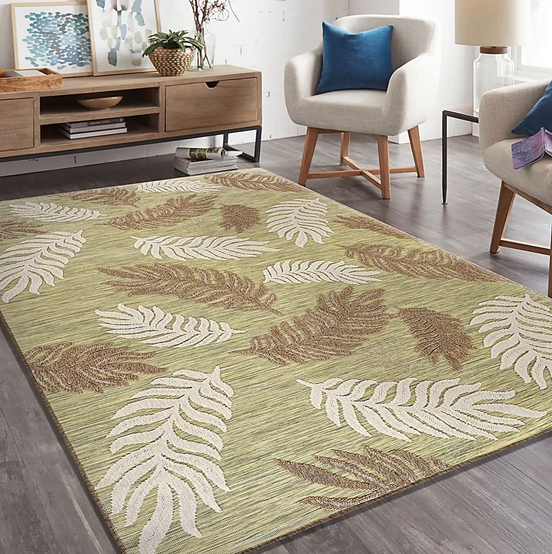 Abuhi Tan/Green 5' x 7' Indoor/Outdoor Rug