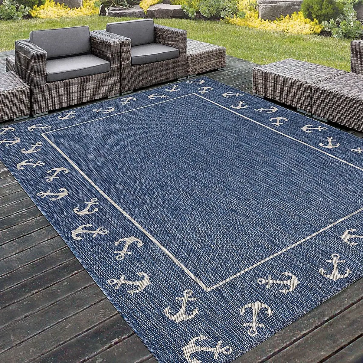 Oyufi Blue 5'3 x 7' Indoor/Outdoor Rug