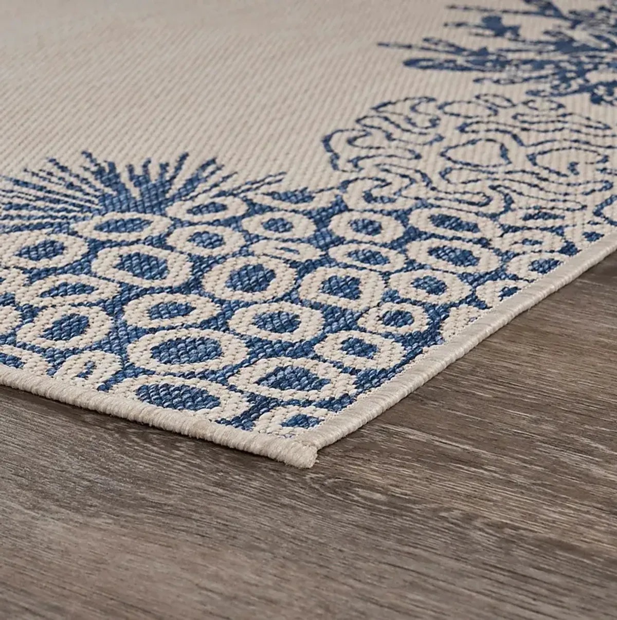 Jidama White/Blue 5'3 x 7' Indoor/Outdoor Rug