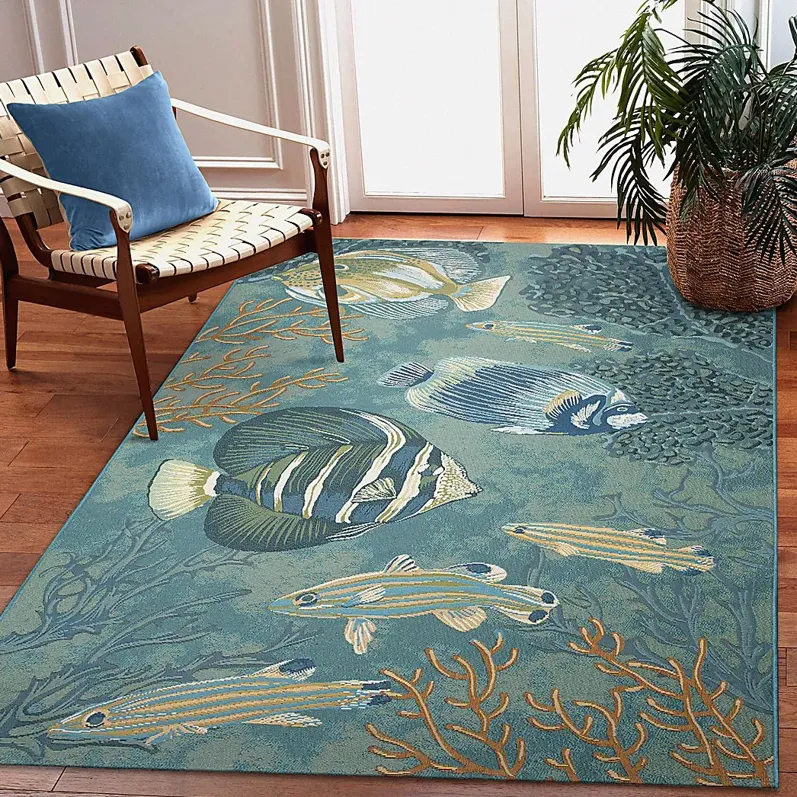 Mulrock Aqua 6'8 x 9'4 Indoor/Outdoor Rug