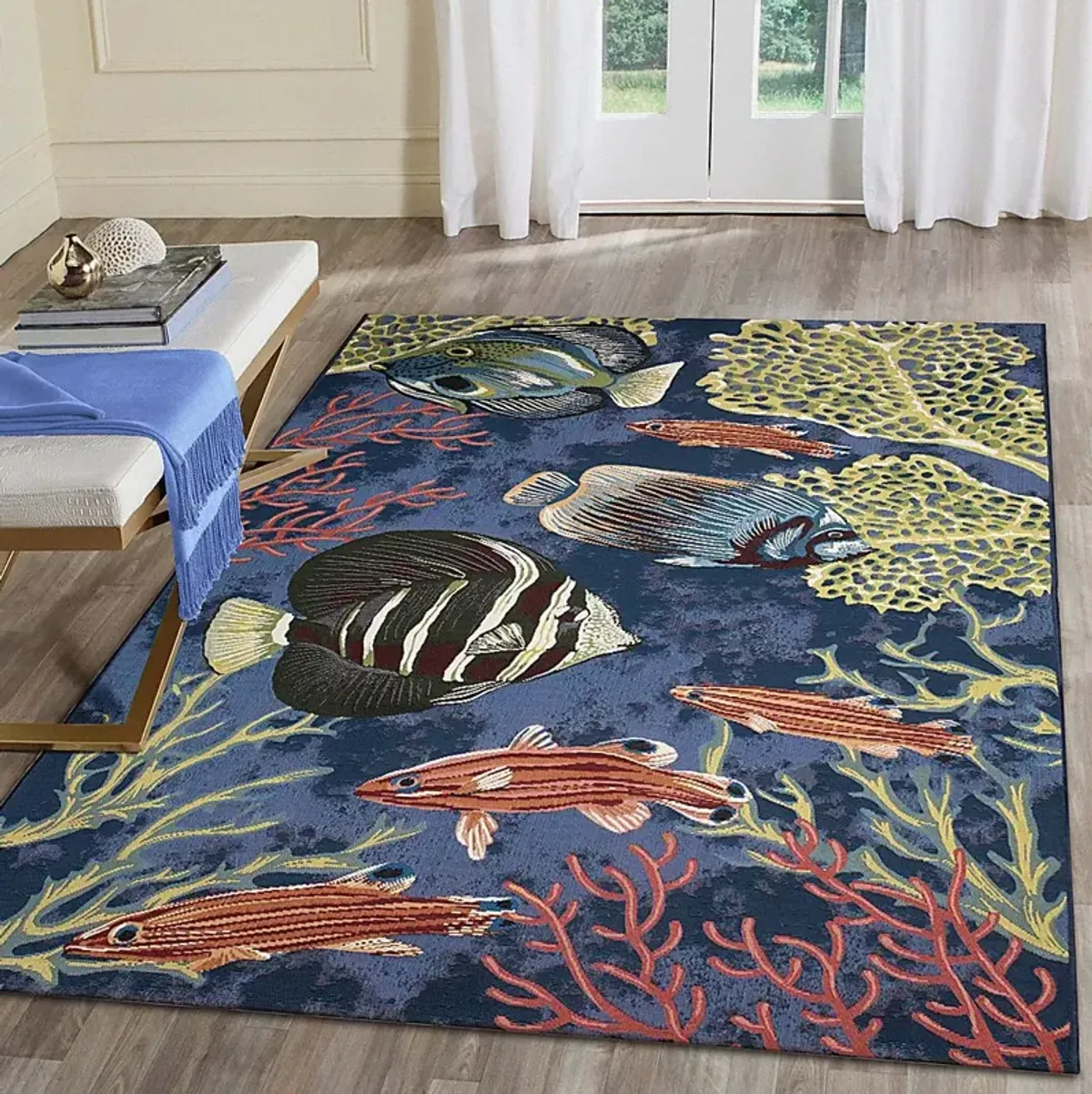 Mulrock Navy 6'8 x 9'4 Indoor/Outdoor Rug