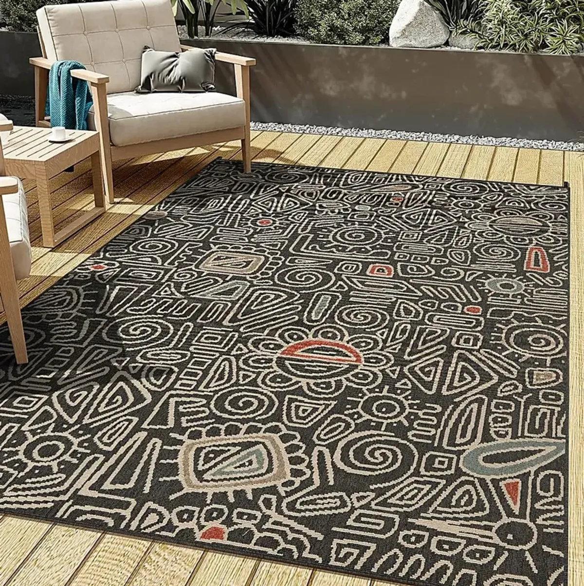 Evette Rios Cullin Black 8' x 9'9 Indoor/Outdoor Rug