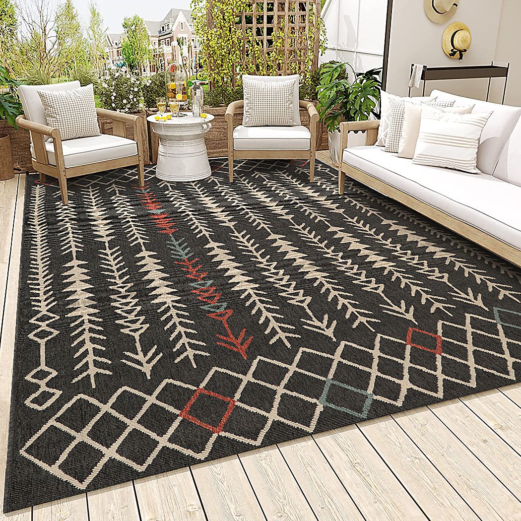 Evette Rios Blackwood Black 8' x 9'9 Indoor/Outdoor Rug