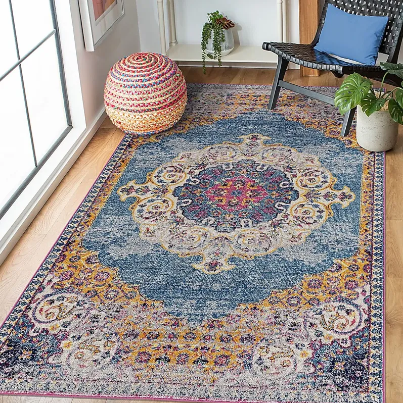 Feijia Blue/Orange 7'6 x 9'6 Rug