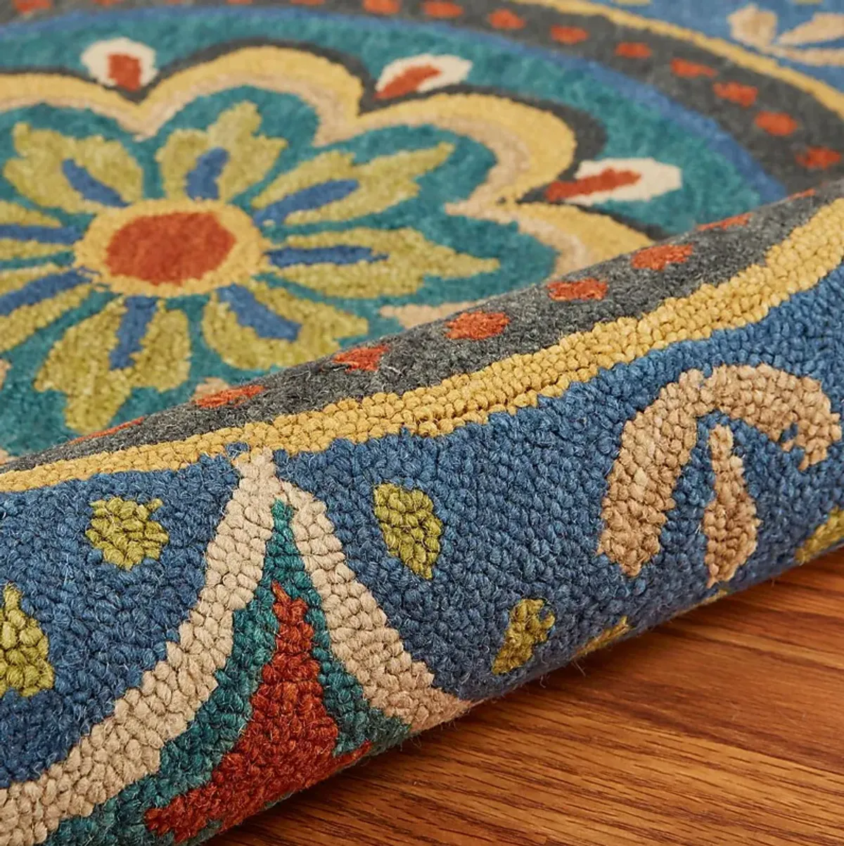 Kifle Teal 4' Round Rug