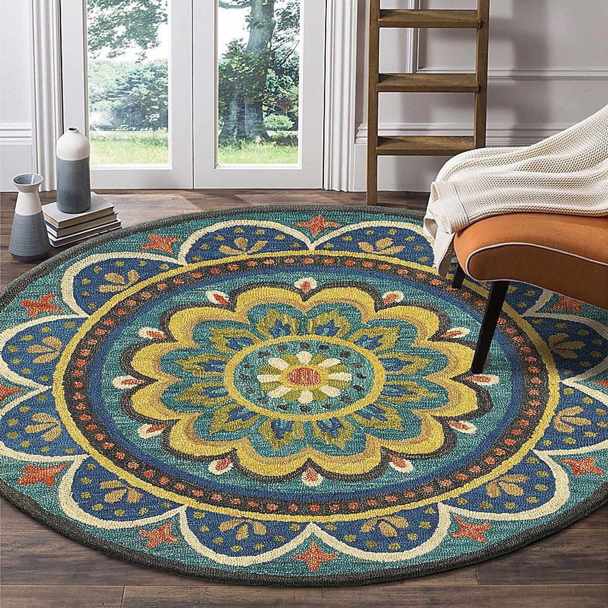 Kifle Teal 4' Round Rug