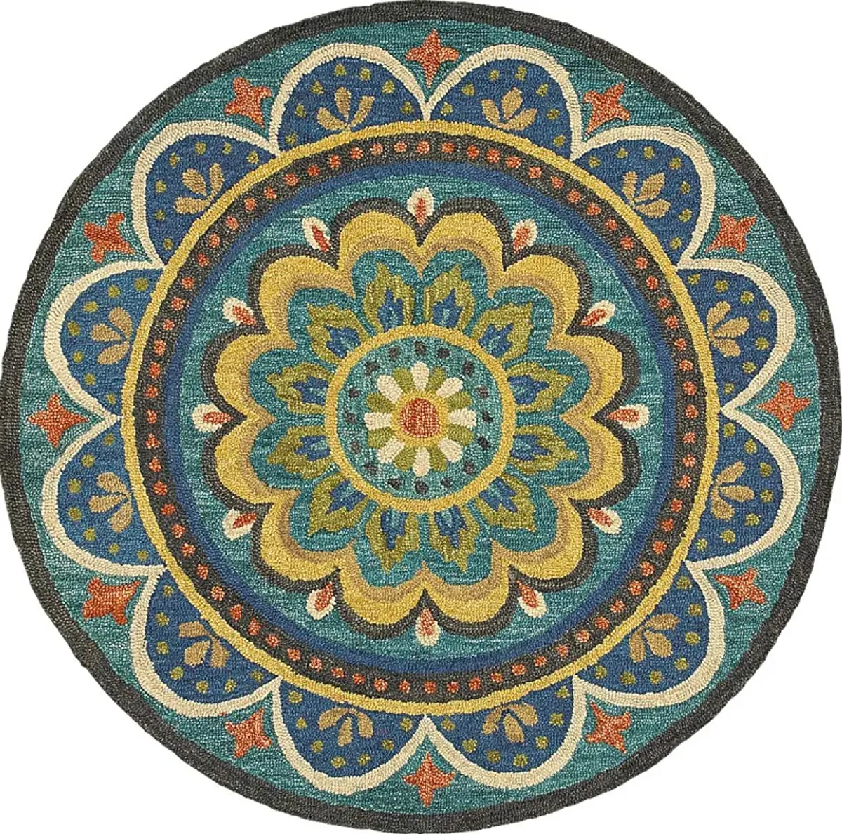 Kifle Teal 4' Round Rug