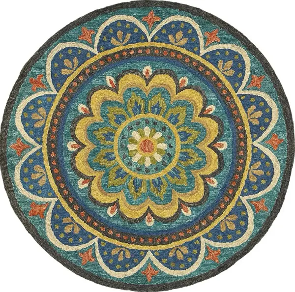 Kifle Teal 4' Round Rug