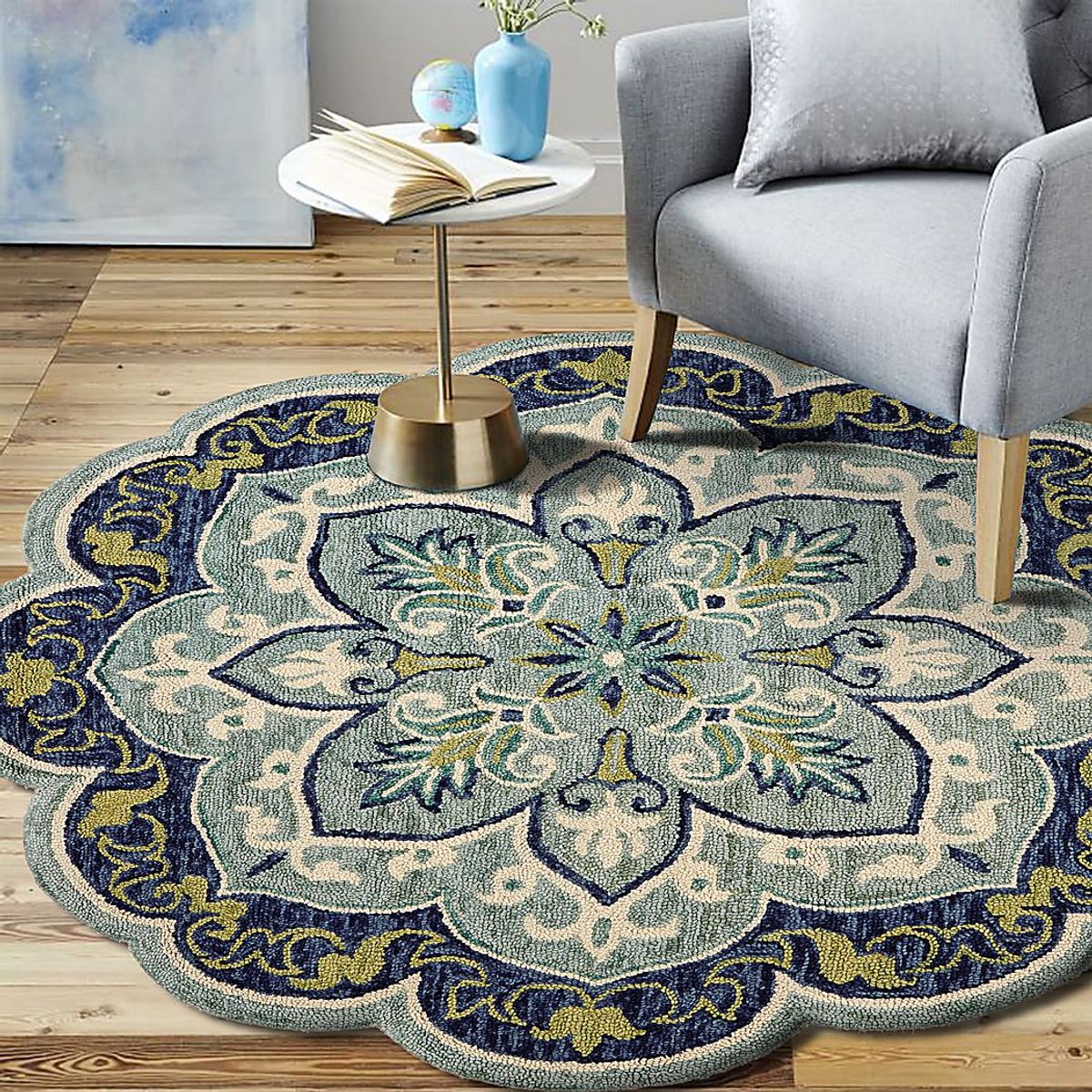 Harst Blue 4' Round Rug