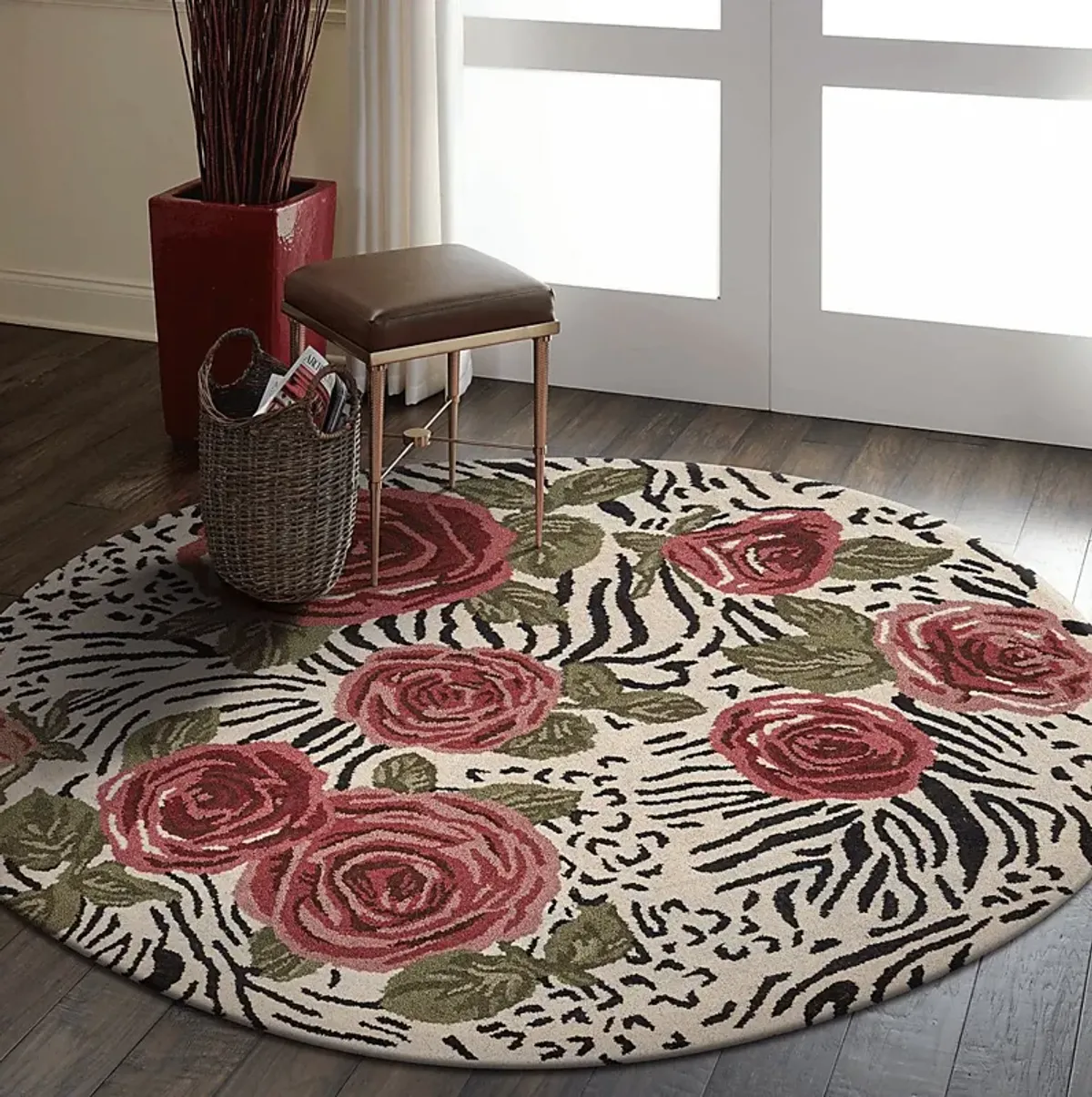 Leaflace Red 6' Round Rug