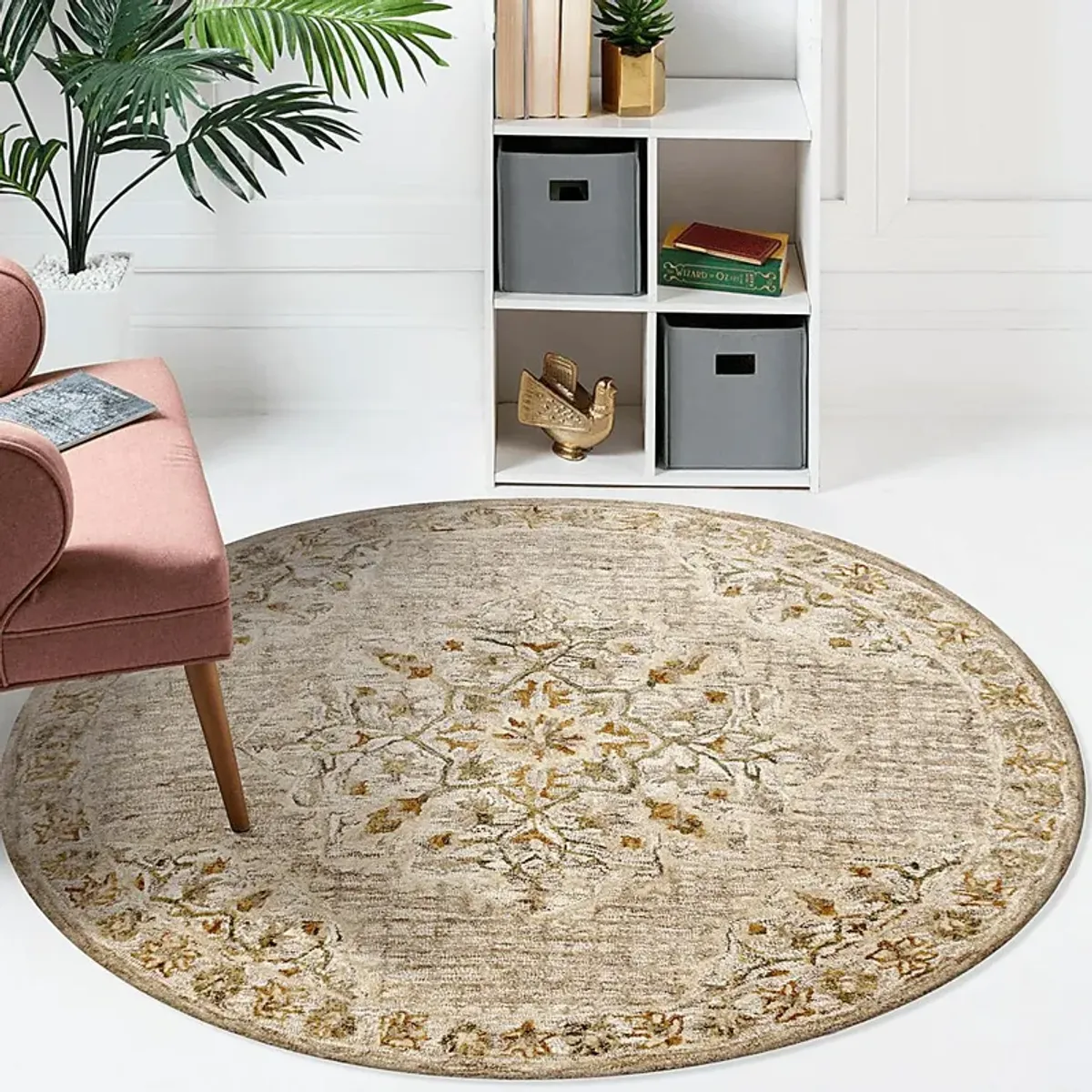 Wundar Beige 4' Round Rug