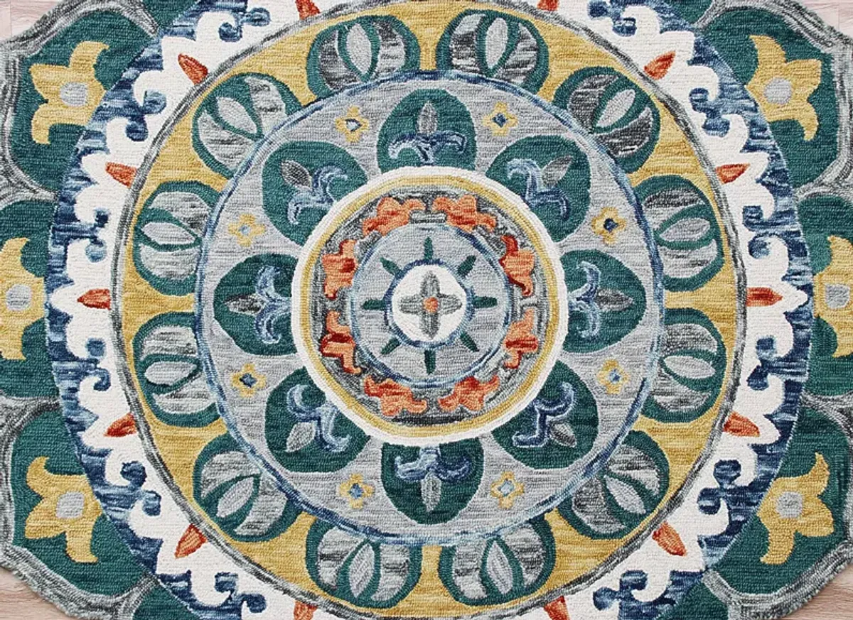 Igni Teal 4' Round Rug