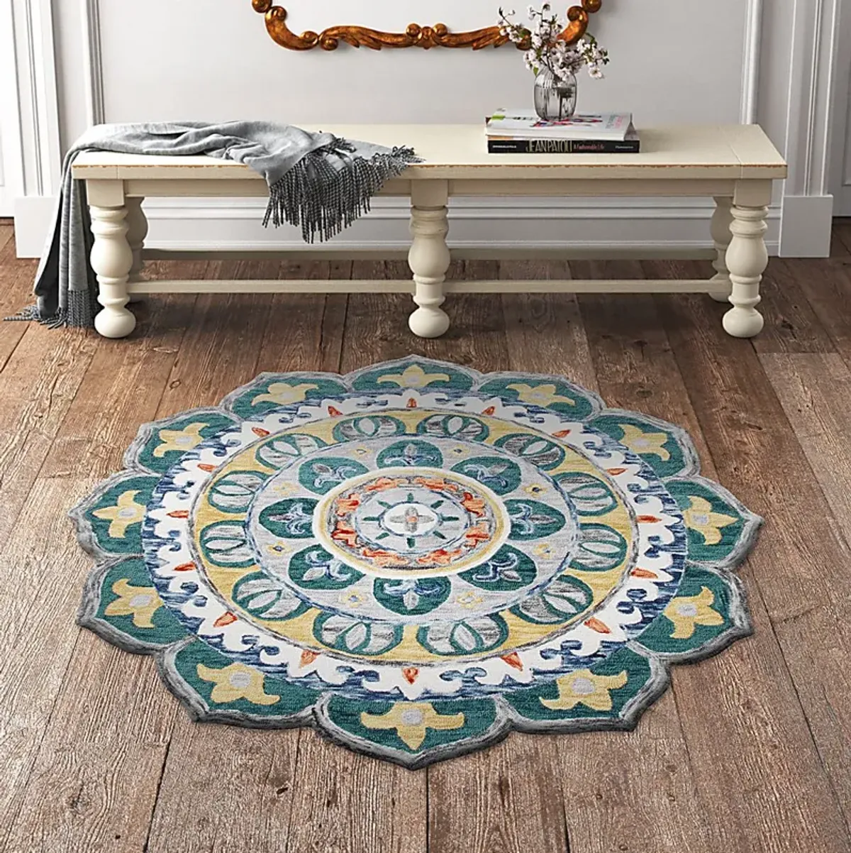 Igni Teal 4' Round Rug