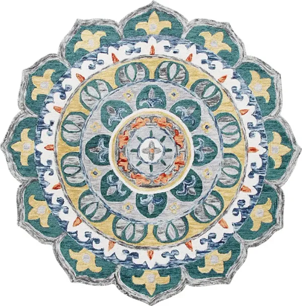 Igni Teal 4' Round Rug