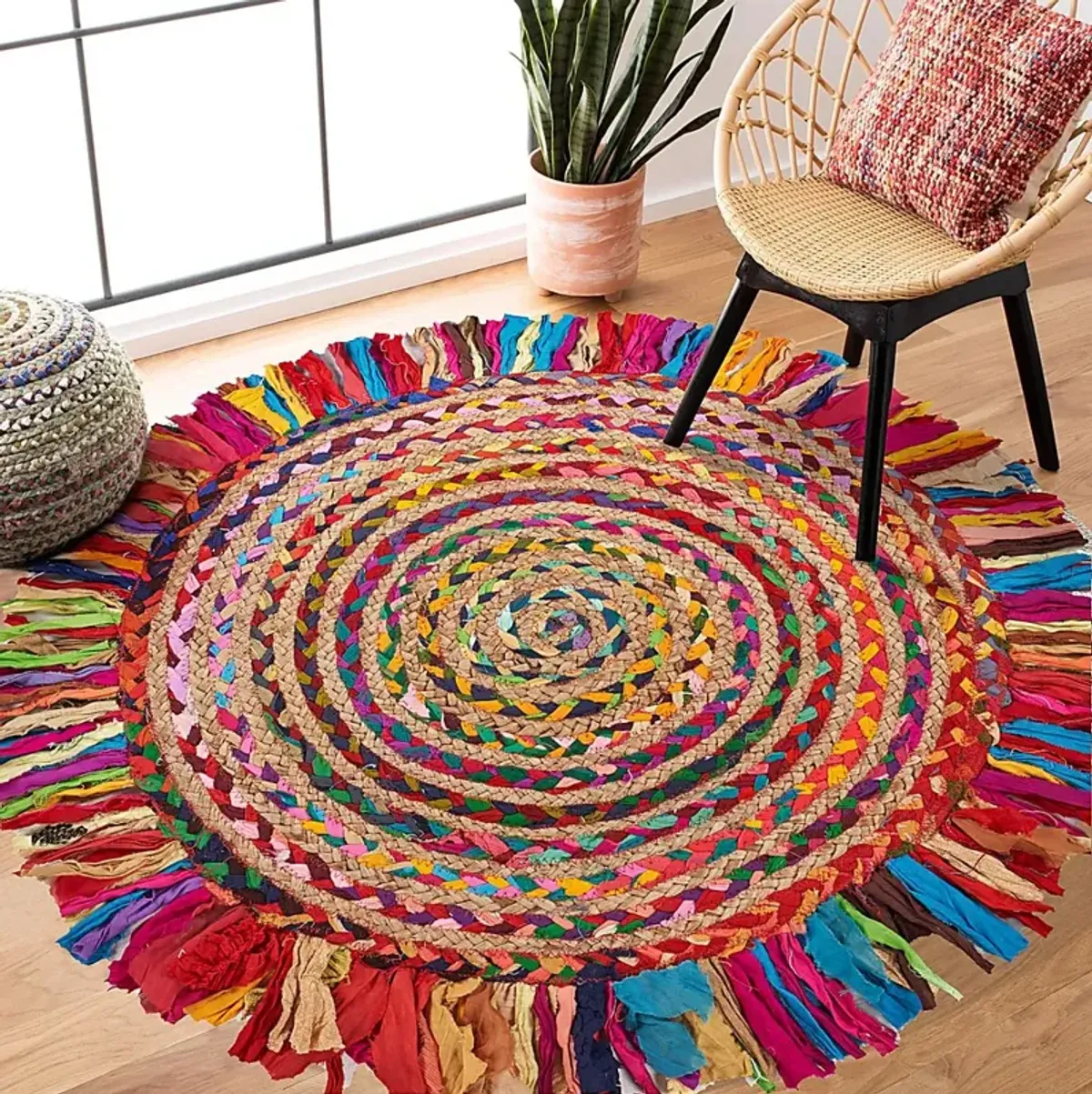 Reizu Red/Multi 3'6 Round Rug