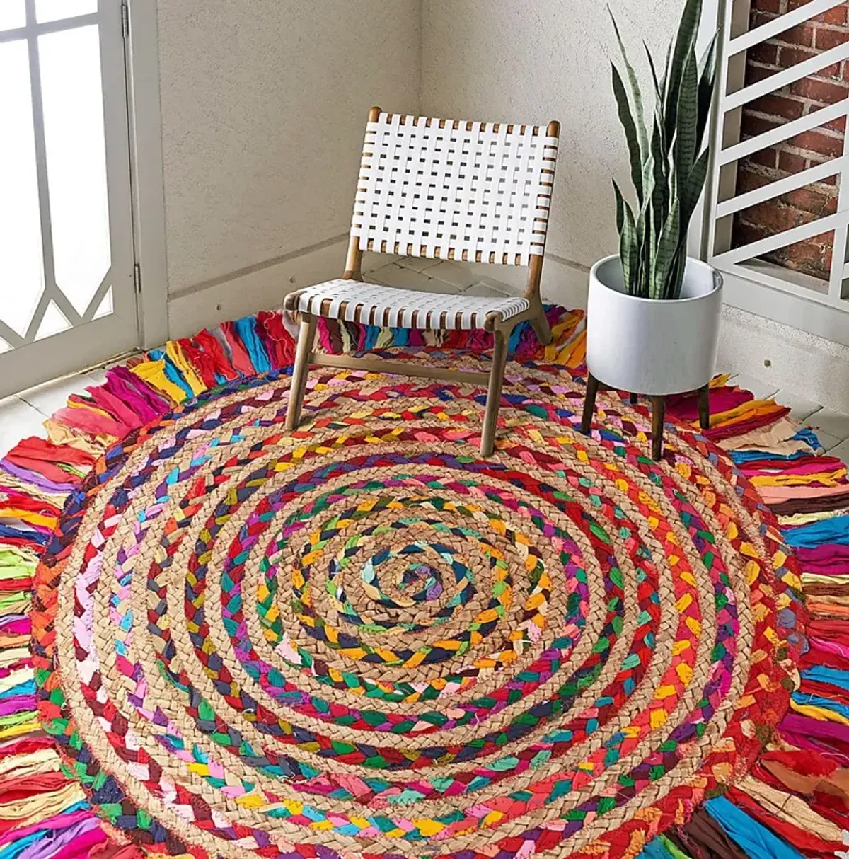 Reizu Red/Multi 3'6 Round Rug