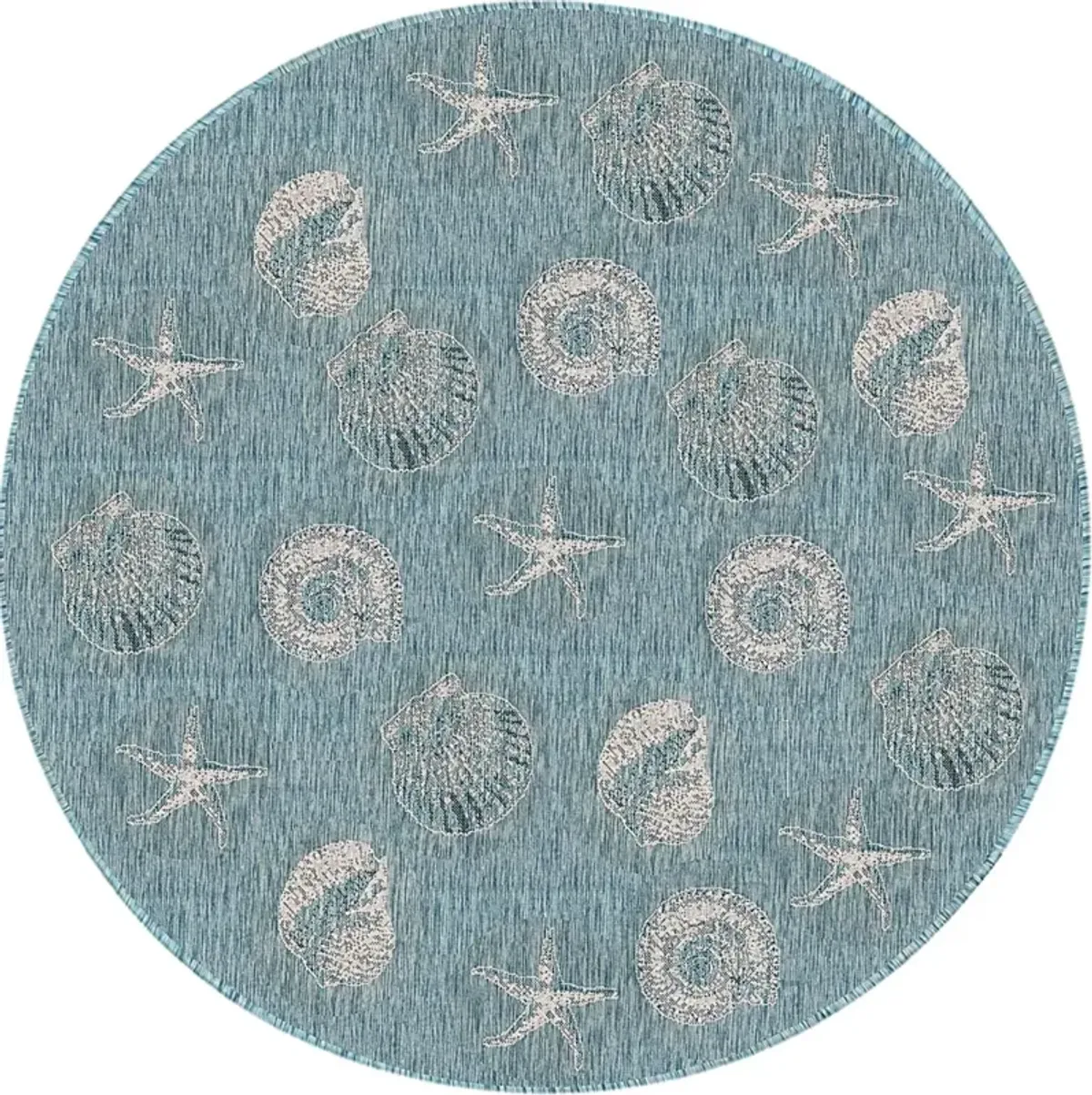 Sandfoot Point Aqua 7'10 Round Indoor/Outdoor Rug