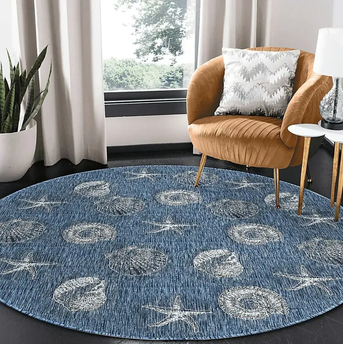 Sandfoot Point Navy 7'10 Round Indoor/Outdoor Rug