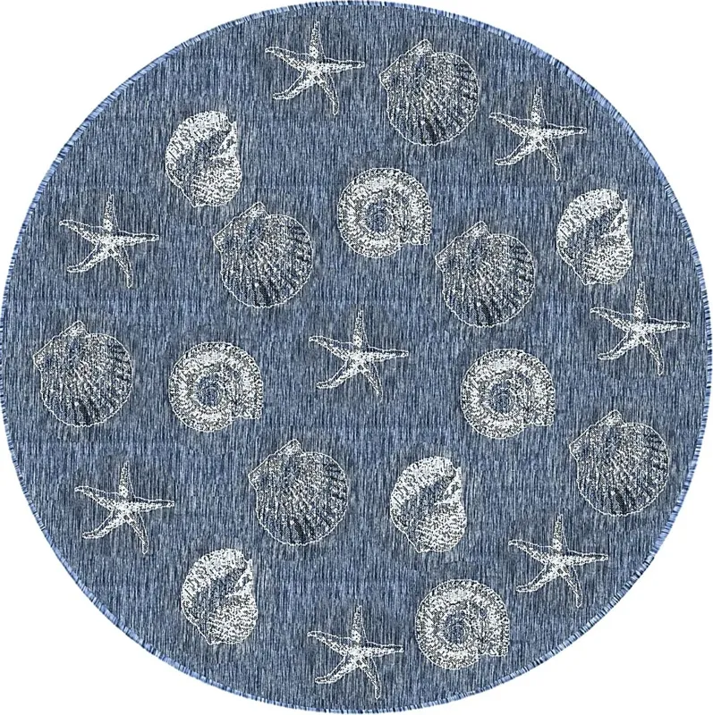 Sandfoot Point Navy 7'10 Round Indoor/Outdoor Rug