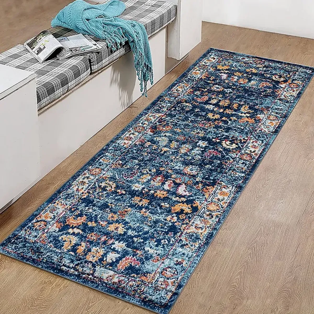 Mulmeda Blue 2'6 x 10'3 Runner Rug