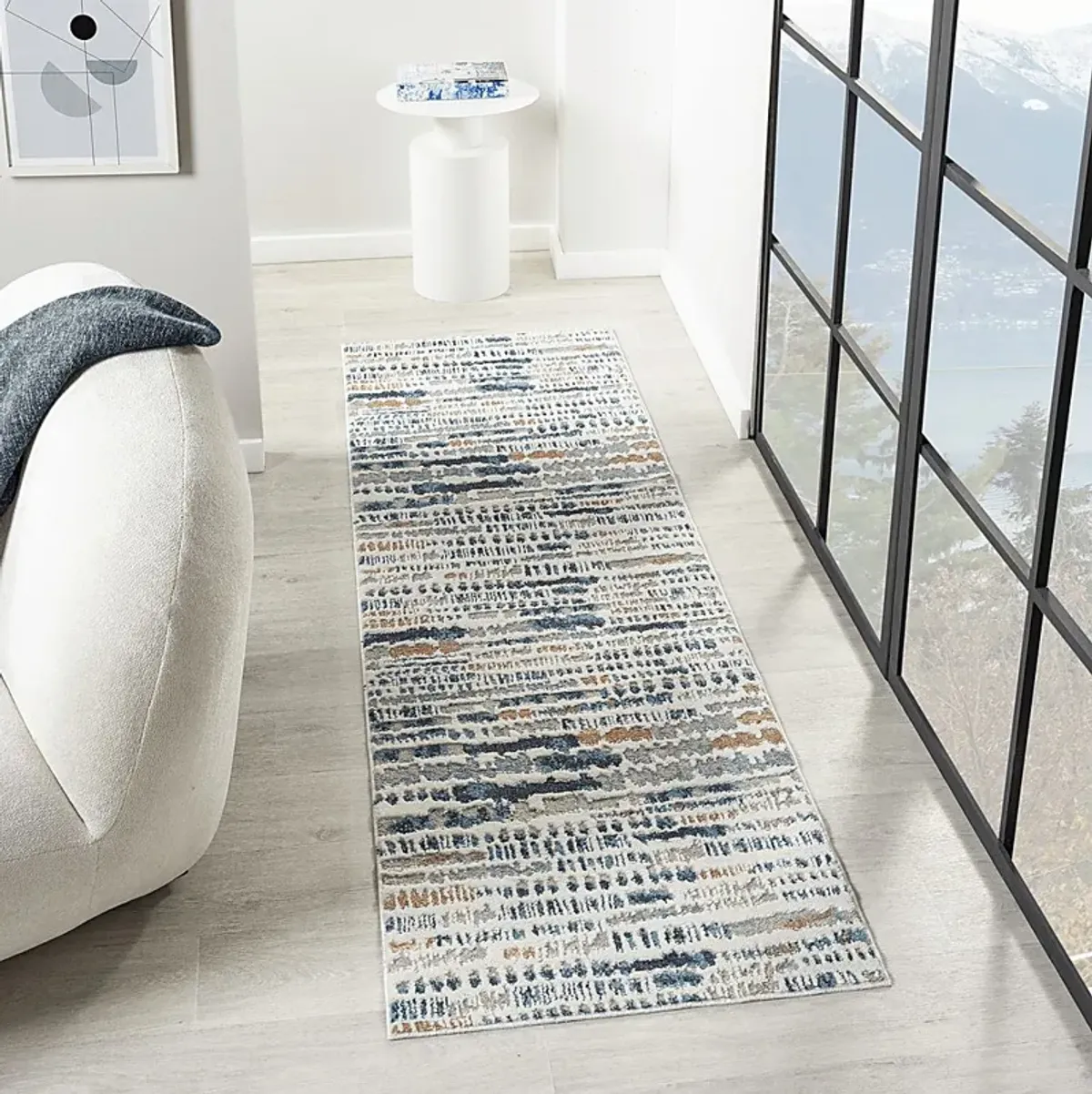 Evette Rios Basili Blue 2'2 x 7' Runner Rug