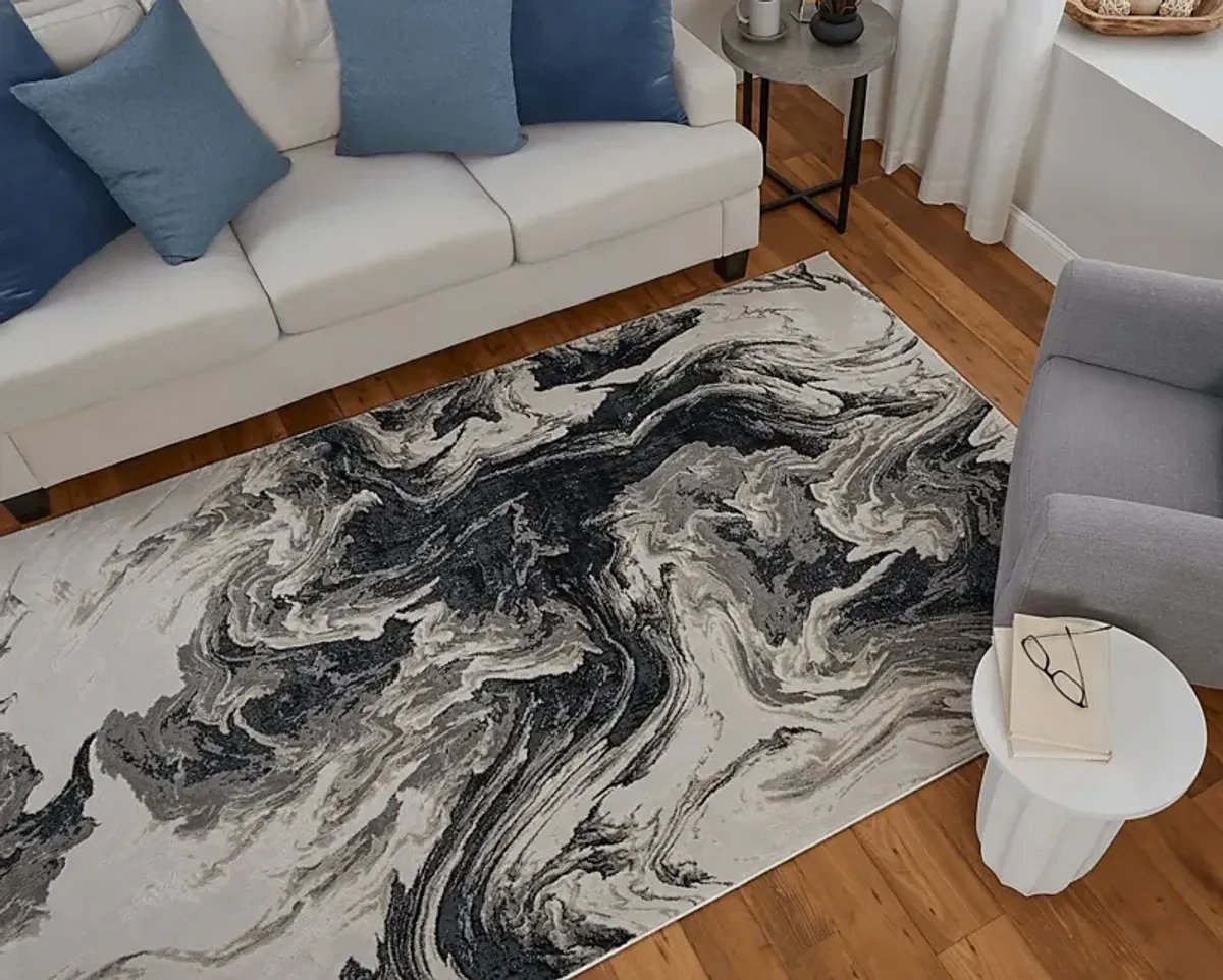 Lorera Ivory/Black 2'10 x 7'10 Runner Rug