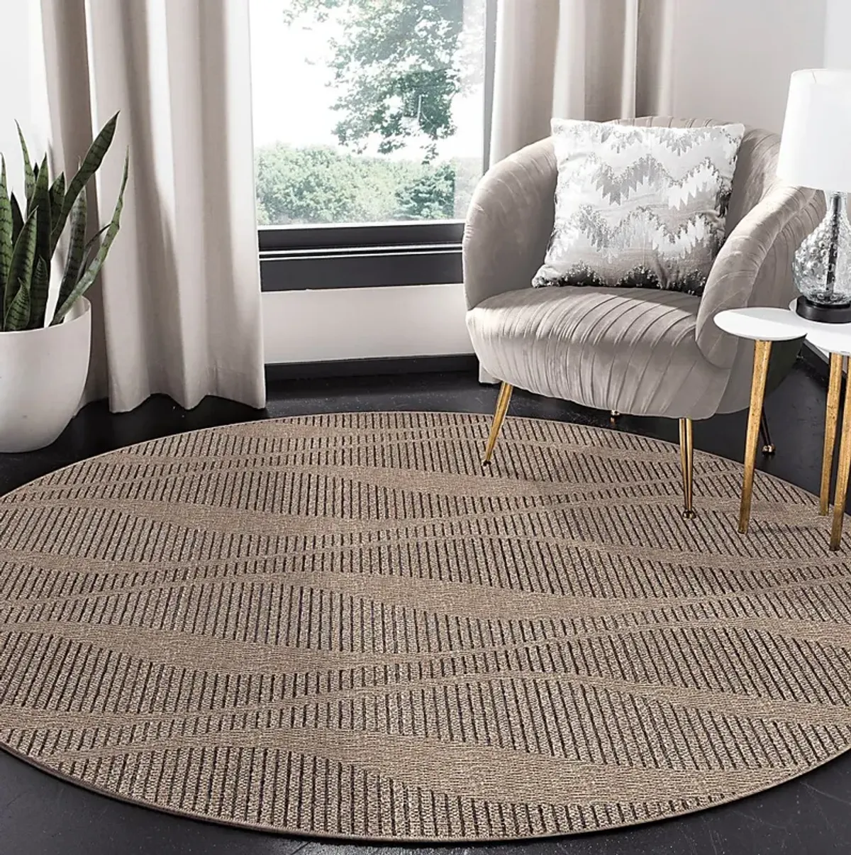 Beykos Taupe 7'10 Round Indoor/Outdoor Rug