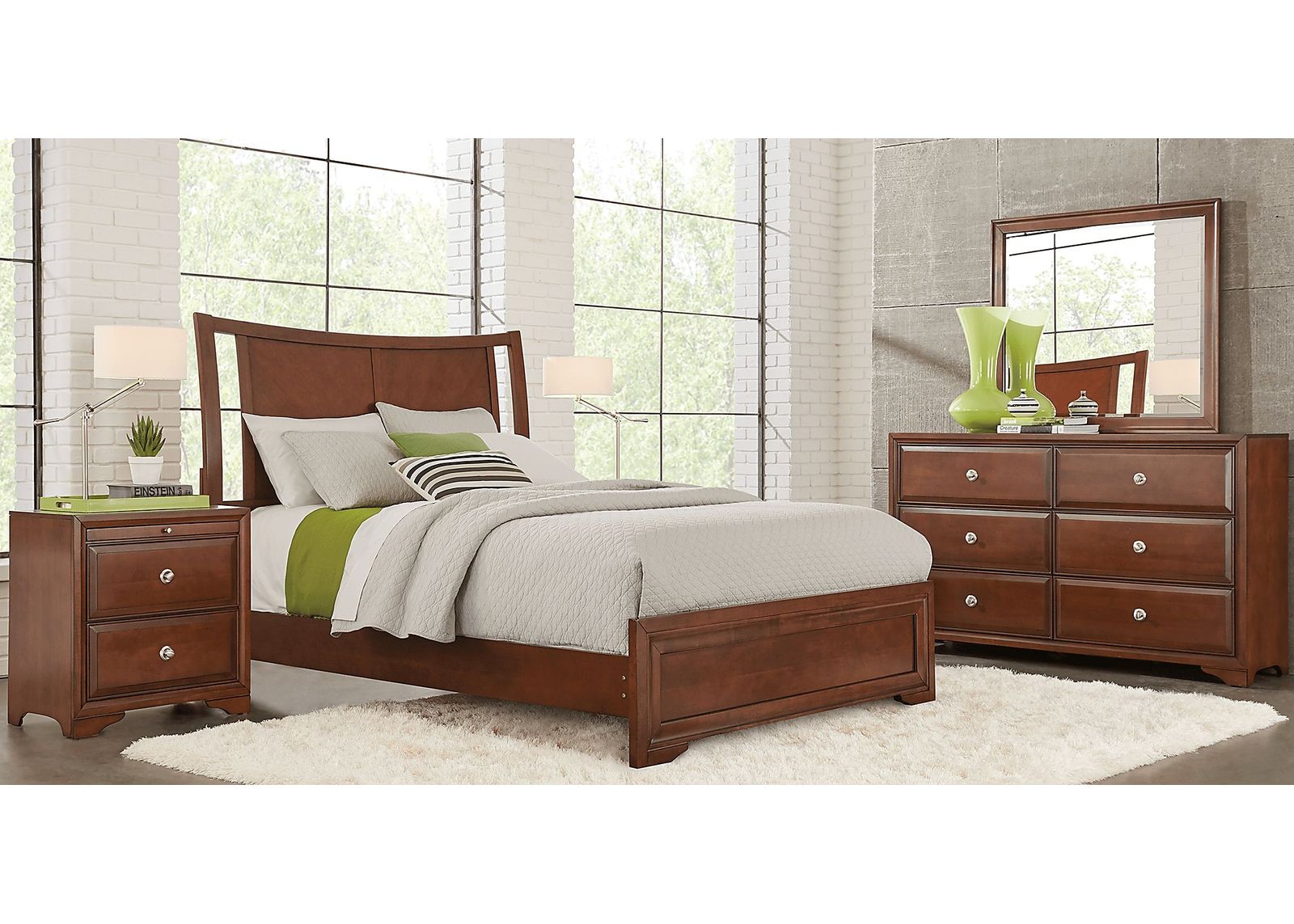 Belcourt Brown Cherry 5 Pc King Curved Sleigh Bedroom