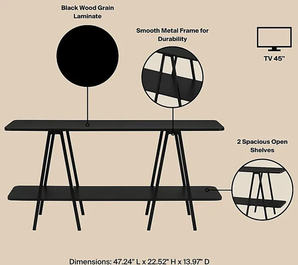 Jessee I Black Sofa Table