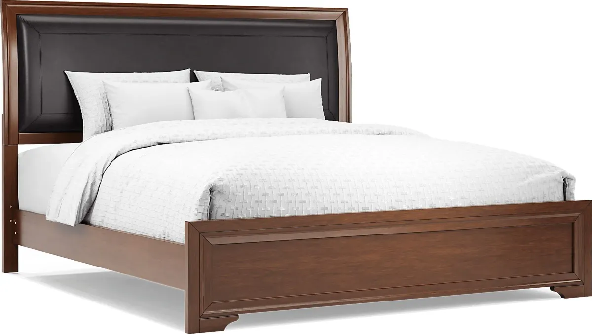 Belcourt Brown Cherry 7 Pc King Upholstered Sleigh Bedroom