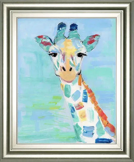 Kids Rainbow Giraffe Blue Framed Wall Art