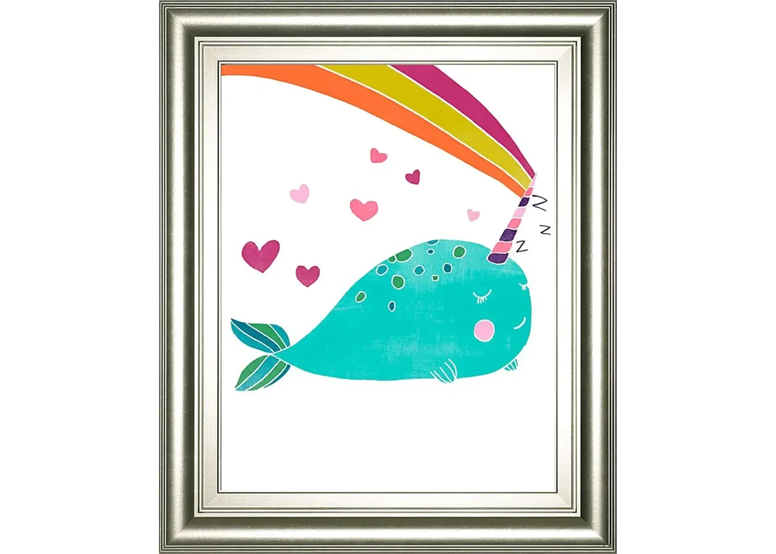 Kids Happy Narwals White Framed Wall Art