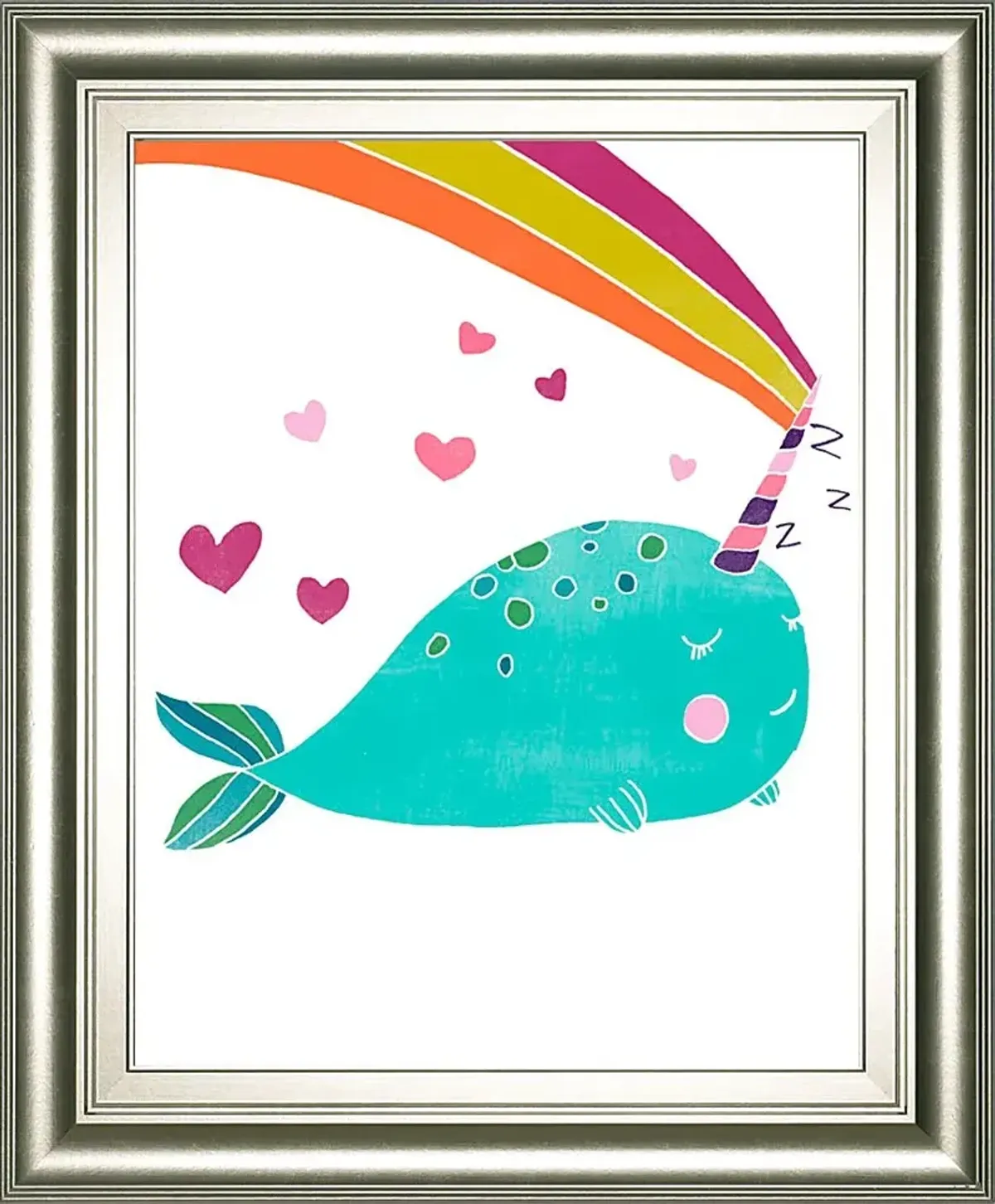 Kids Happy Narwals White Framed Wall Art